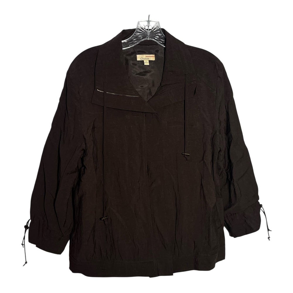 Choices Brown Jacket Womens Medium Lightweight Drawstring Zip Up Coat